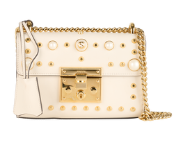Padlock Pearl Studded Shoulder Bag, Leather, Cream, 525040, CL/K, 2*